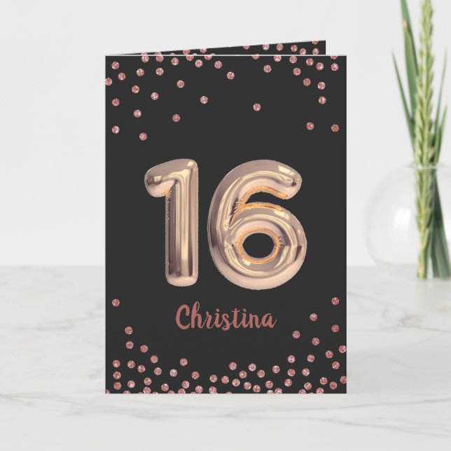 Personalised Sweet 16 Happy 16th Birthday Glitter Card (Front)