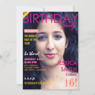 Personalised Sweet 16 Magazine Cover Photo Invites