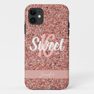 Personalised Sweet 16 Pink Rose Gold Glitter iPhone 11 Case