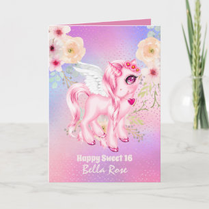 Personalised Sweet 16 Pretty Unicorn Birthday Card