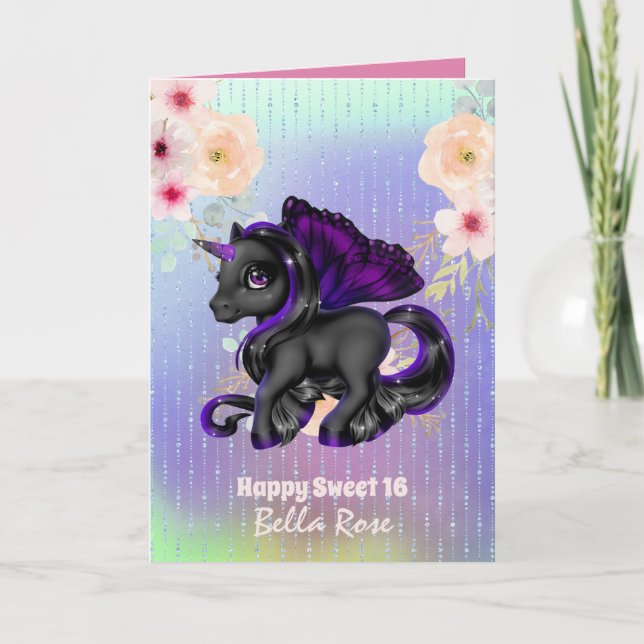 Personalised Sweet 16 Pretty Unicorn Birthday Card (Front)
