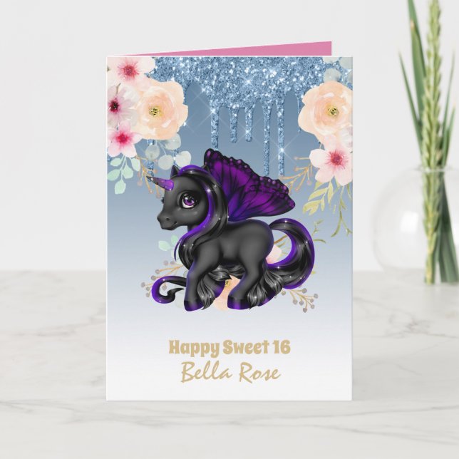 Personalised Sweet 16 Pretty Unicorn Birthday Card (Front)