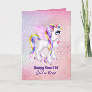 Personalised Sweet 16 Pretty Unicorn Birthday Card