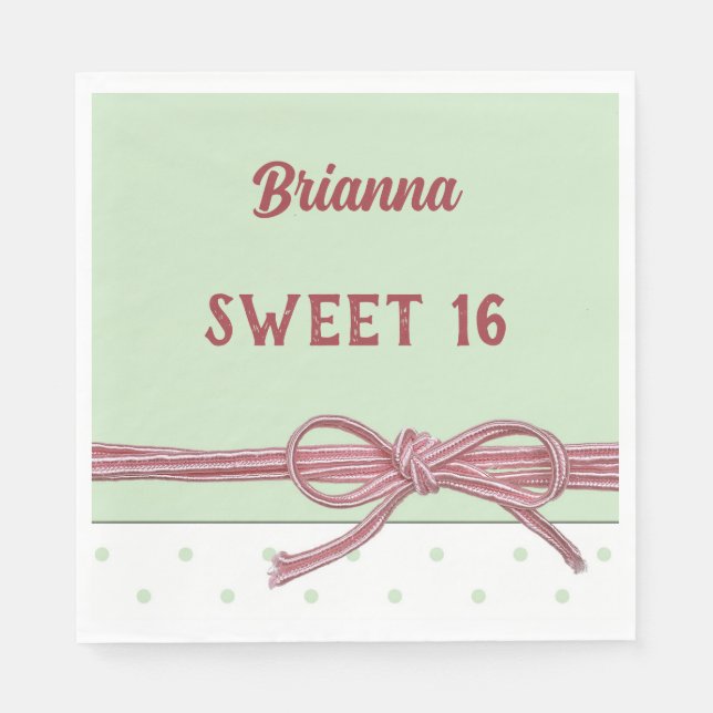 Personalised Sweet 16 Tied with a Bow Polka Dot   Napkin (Front)