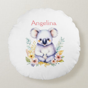 Personalised Sweet Baby Girl Koala Bear Round Cushion