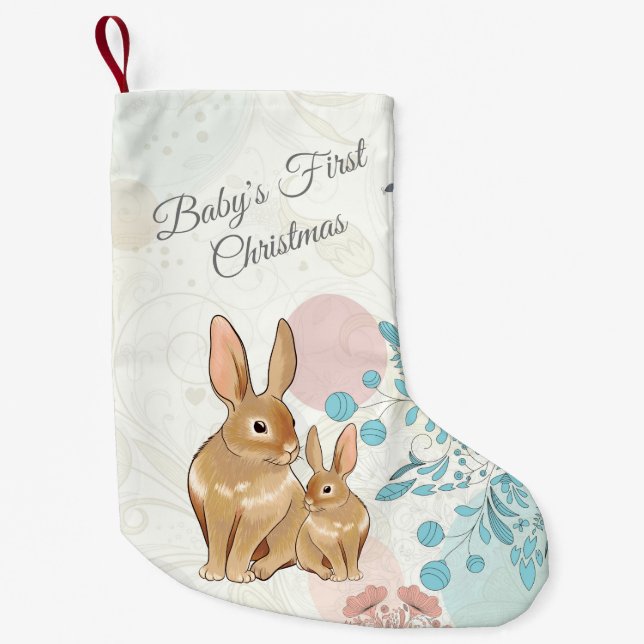 Personalised Sweet Bunnies Baby's 1st Christmas Small Christmas Stocking (Front)