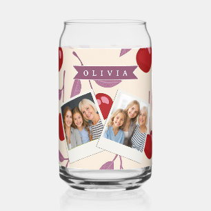 Personalised Sweet Cherry Pattern Cute Girly Retro Can Glass