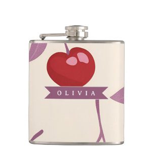 Personalised Sweet Cherry Pattern Cute Girly Retro Hip Flask