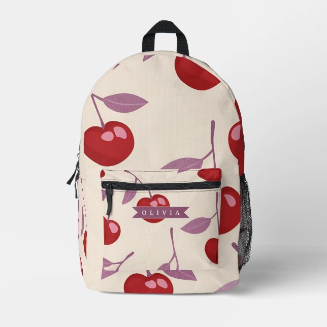 Personalised Sweet Cherry Pattern Cute Girly Retro Printed Backpack (Front)
