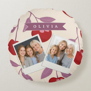 Personalised Sweet Cherry Pattern Cute Girly Retro Round Cushion