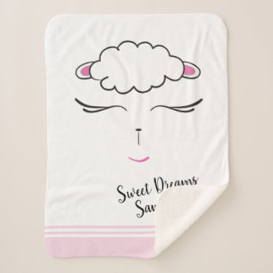 Personalised, Sweet Dreams, Lamb, Pink, Baby Sherpa Blanket