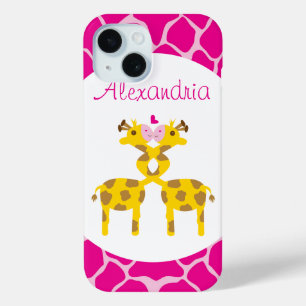 Personalised Sweet Giraffes in Love Pink iPhone 15 Case