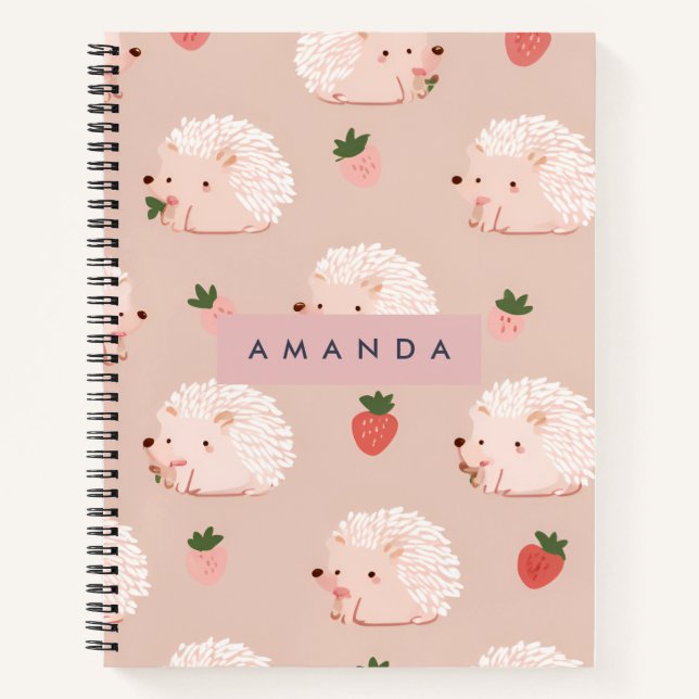Personalised Sweet Hedgehog & Strawberry Pattern Notebook (Front)
