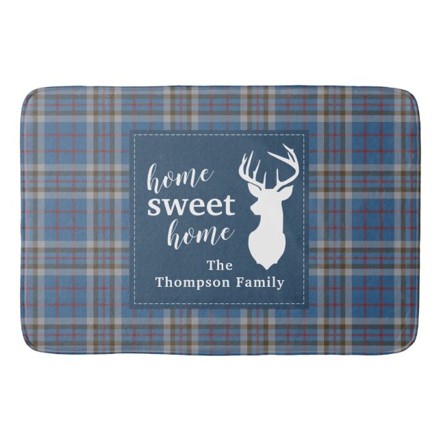 Personalised Sweet Home Tartan Clan Thompson Plaid Bath Mat (Front)