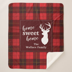 Personalised Sweet Home Tartan Clan Wallace Plaid Sherpa Blanket