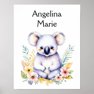 Personalised Sweet Koala Bear Baby Nursery Art Poster