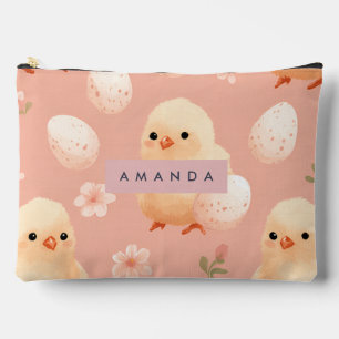 Personalised Sweet Pastel Baby Chick Pattern Accessory Pouch
