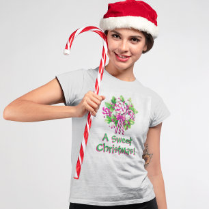 Personalised Sweet Pink Candy Cane Christmas  T-Shirt