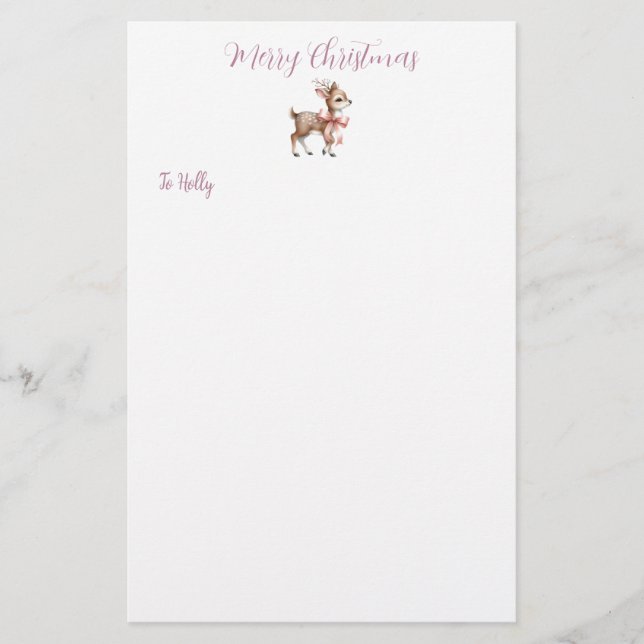 Personalised Sweet Reindeer Christmas Stationery (Front)