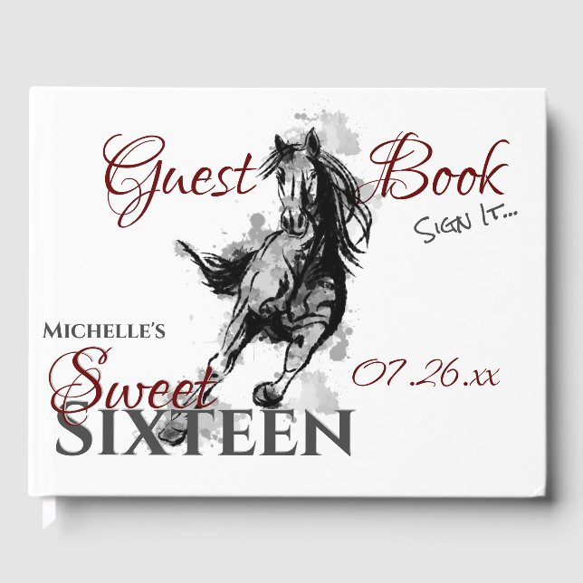 Personalised Sweet Sixteen Galloping Horse Guest Book (Front)