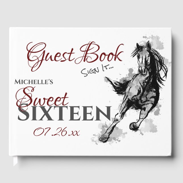 Personalised Sweet Sixteen Galloping Horse Guest Book (Front)