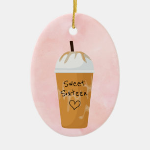 Personalised Sweet Sixteen Iced Coffee Christmas Ceramic Ornament