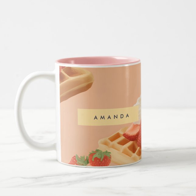 Personalised Sweet Strawberry Waffle Pattern Two-Tone Coffee Mug (Left)