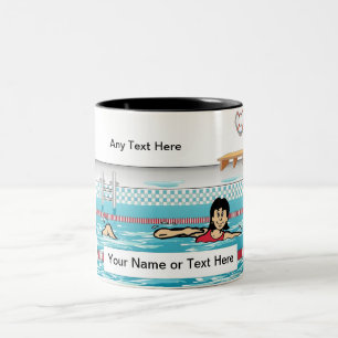 Personalised Swimmer - Female Cartoon Two-Tone Coffee Mug