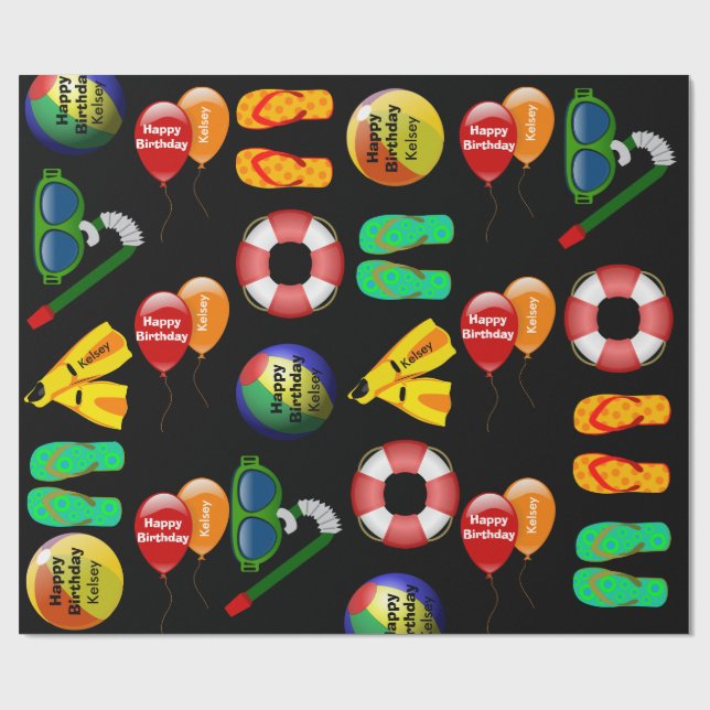 Personalised Swimming Birthday Wrapping Paper (Flat)