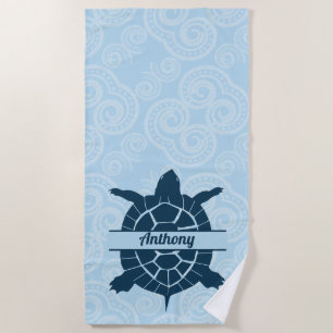 Personalised Swimming Blue Sea Turtle  Beach Towel