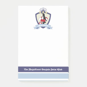 Personalised Swimming Club Crest Cute Penguin Kids Post-it Notes