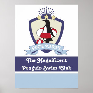 Personalised Swimming Club Crest Cute Penguin Kids Poster