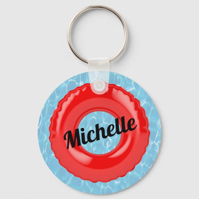 Personalised Swimming Pool Red Tube Key Ring (Front)