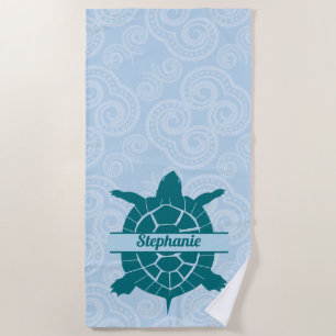 Personalised Swimming Teal Sea Turtle  Beach Towel