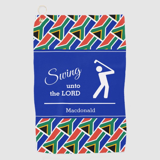 Personalised Swing Unto The Lord SOUTH AFRICA FLAG Golf Towel (Front)