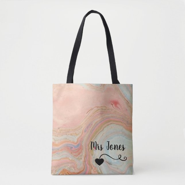 Personalised Swirly Abstract Peach Heart Design Tote Bag (Front)