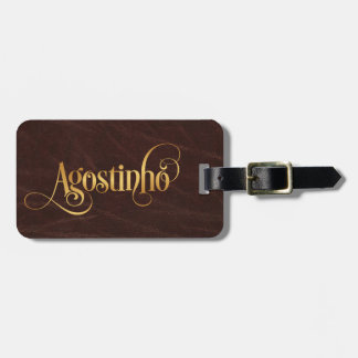 Personalised Swirly Script Agostinho Gold Leather Luggage Tag