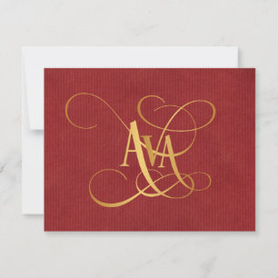 Personalised Swirly Script Ava Gold on Red Invitation