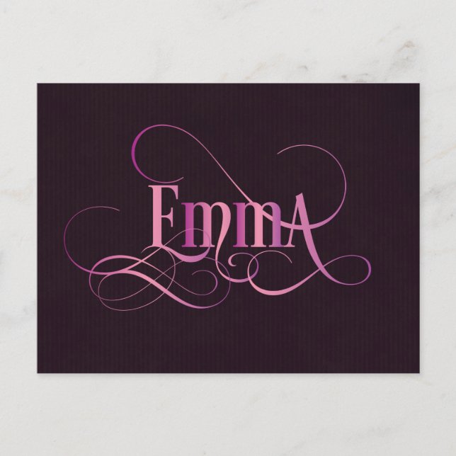 Personalised Swirly Script Emma Pink on Purple Postcard (Front)