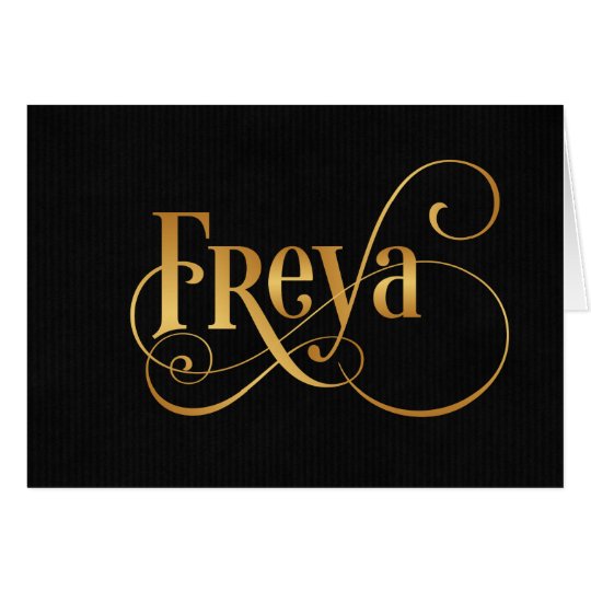 Personalised Swirly Script Freya Gold on Black Card