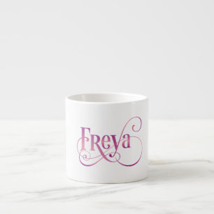 Personalised Swirly Script Freya Pink on Black Espresso Cup