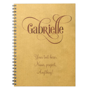 Personalised Swirly Script Gabrielle Brown Kraft Notebook