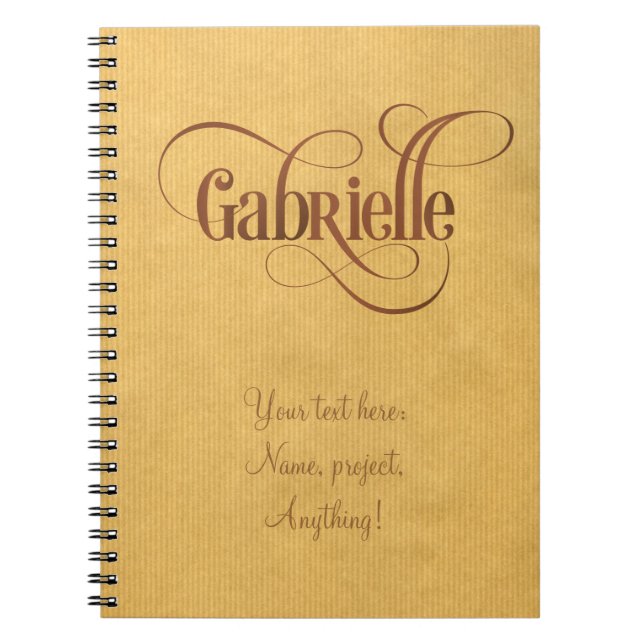 Personalised Swirly Script Gabrielle Brown Kraft Notebook (Front)