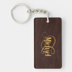 Personalised Swirly Script Michael Gold on Leather Key Ring