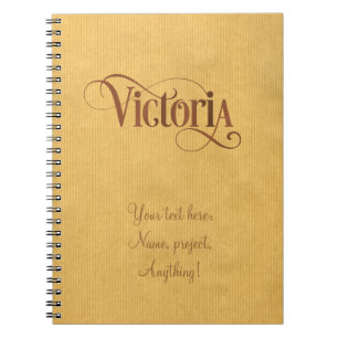 Personalised Swirly Script Victoria Brown Kraft Notebook