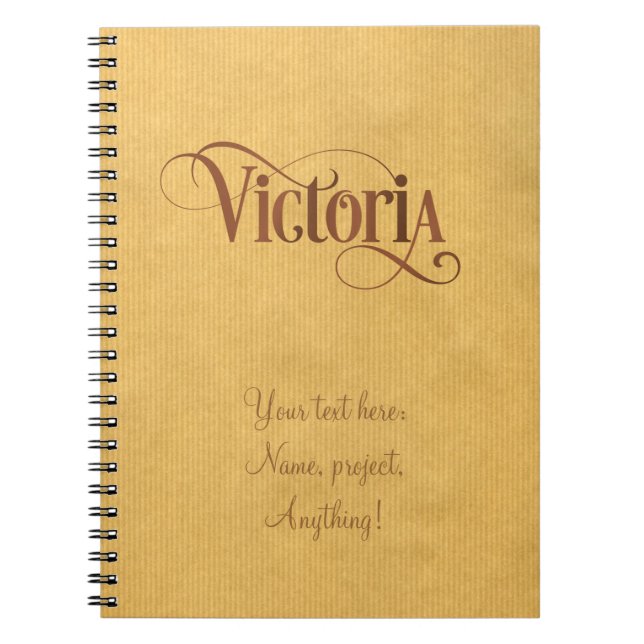 Personalised Swirly Script Victoria Brown Kraft Notebook (Front)