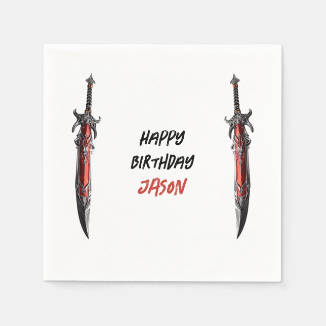 Personalised Sword Birthday Party  Napkin (Front)