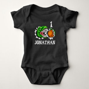Personalised T-Rex Basketball 1st Birthday Dino Baby Bodysuit