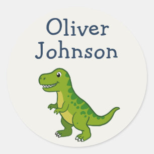 Personalised T-Rex Cute Dinosaur Name Kid's Classic Round Sticker