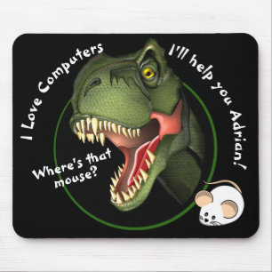 Personalised T-Rex Dinosaur and Little Mouse Mouse Pad